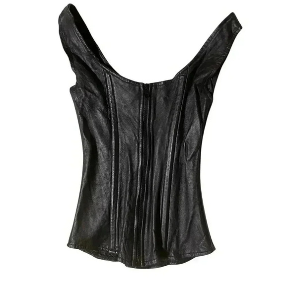 Black Leather Corset top with zip-up closure || Hilary's Vanity || Size XS - Picture 4 of 4